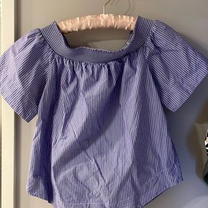 Off the shoulder J Crew pin stripe shirt